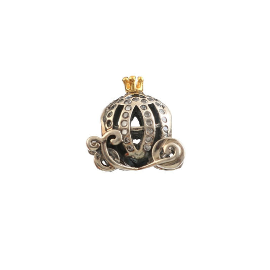 925 Sterling Silver Cinderella Carriage Charm with Crown & CZ Accents - Zirak Silver
