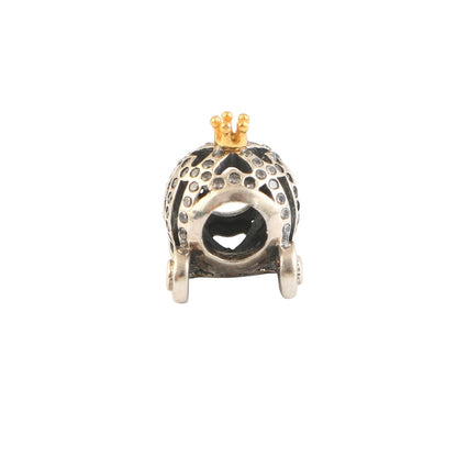 925 Sterling Silver Cinderella Carriage Charm with Crown & CZ Accents - Zirak Silver
