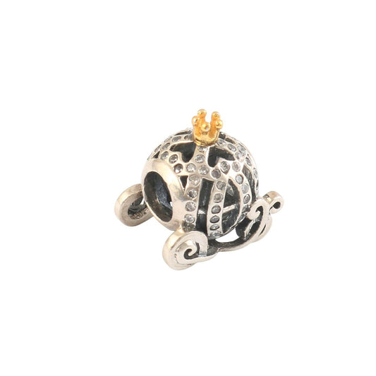 925 Sterling Silver Cinderella Carriage Charm with Crown & CZ Accents - Zirak Silver