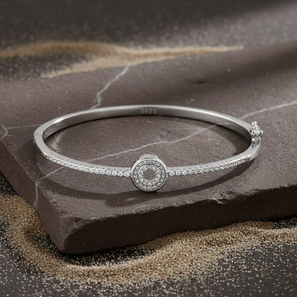 925 Sterling Silver Circle Halo Cuff Bracelet with Pave CZ - Zirak Silver