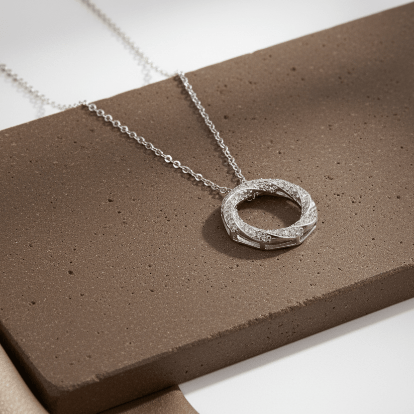 925 Sterling Silver Circle Pendant Necklace with CZ Stones - Zirak Silver