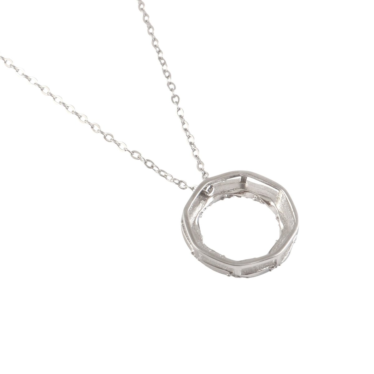 925 Sterling Silver Circle Pendant Necklace with CZ Stones - Zirak Silver