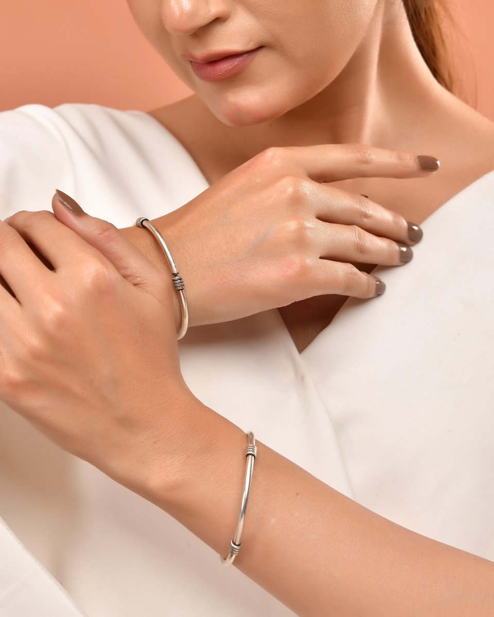 925 Sterling Silver Classic Oxidized Kada Bangles – Minimalist Tribal Design - Zirak Silver
