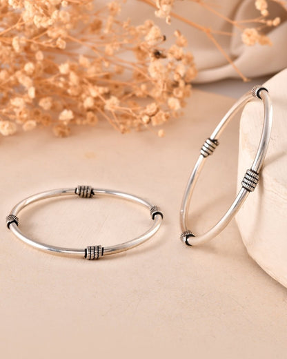 925 Sterling Silver Classic Oxidized Kada Bangles – Minimalist Tribal Design - Zirak Silver