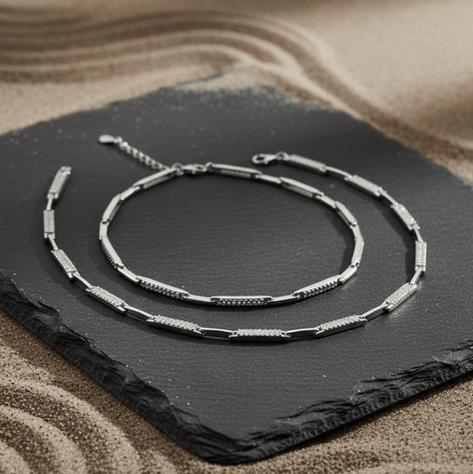 925 Sterling Silver CZ Bar Link Anklet - Zirak Silver