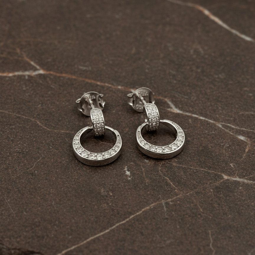 925 Sterling Silver CZ Circle Drop Earrings - Zirak Silver