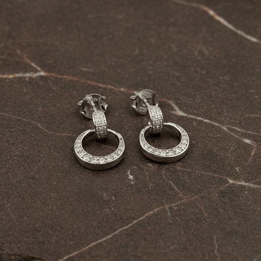925 Sterling Silver CZ Circle Drop Earrings - Zirak Silver