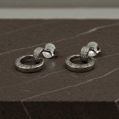 925 Sterling Silver CZ Circle Drop Earrings - Zirak Silver