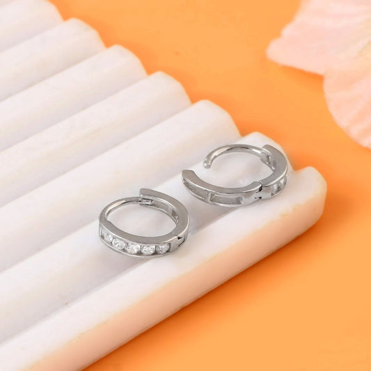 925 Sterling Silver CZ Huggie Hoop Earrings | Minimal Everyday Silver Hoops for Women - Zirak Silver