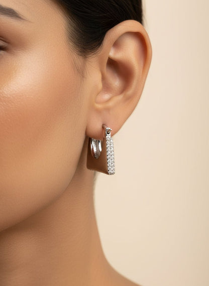 925 Sterling Silver CZ Pave Triangle Hoop Earrings - Zirak Silver