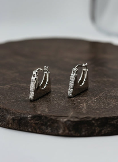 925 Sterling Silver CZ Pave Triangle Hoop Earrings - Zirak Silver