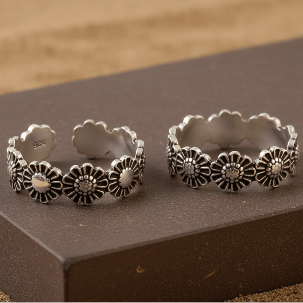 925 Sterling Silver Daisy Flower Toe Ring – Adjustable Boho Floral Jewelry - Zirak Silver
