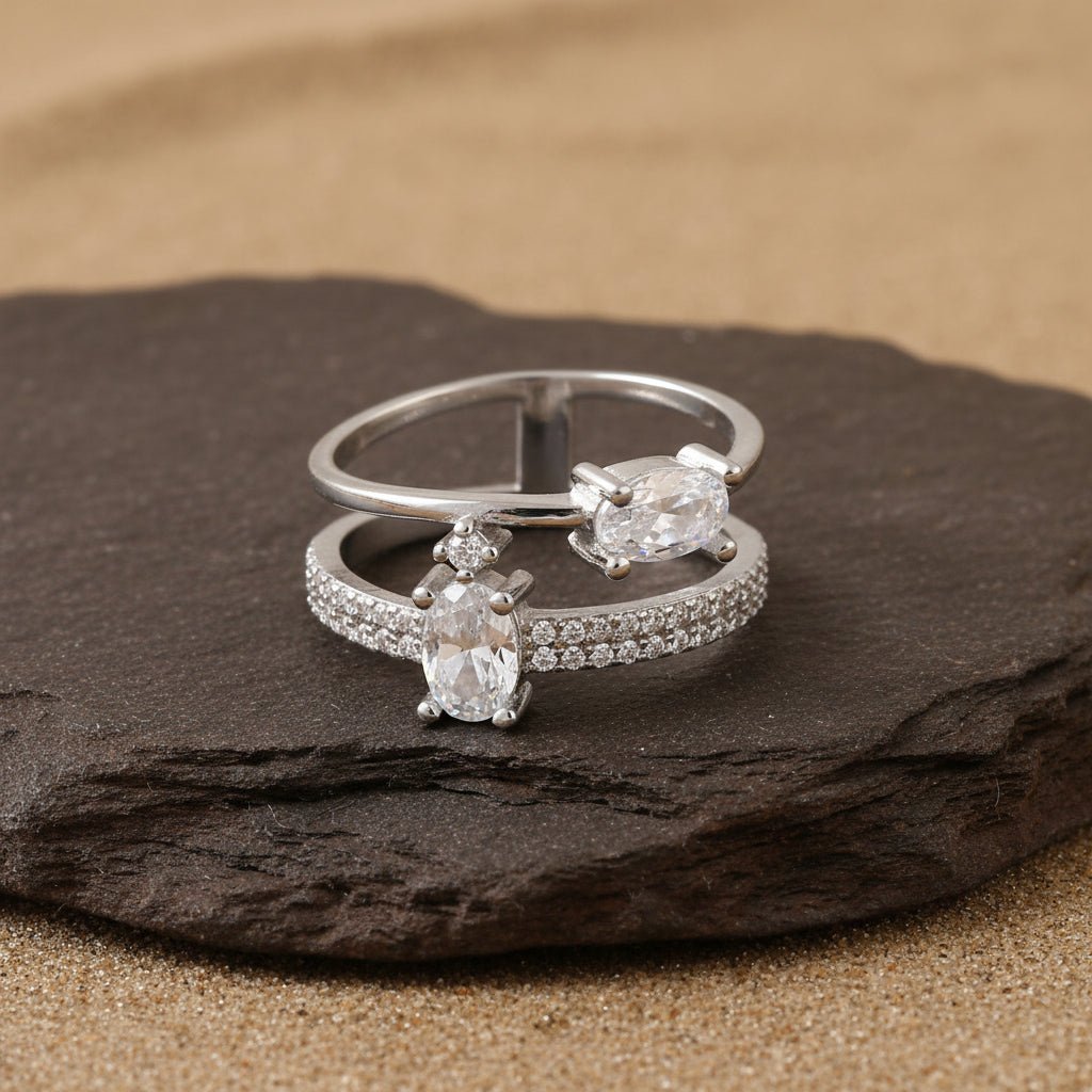 925 Sterling Silver Dual Marquise Stone Ring | Double Band Sparkling Silver Jewelry - Zirak Silver