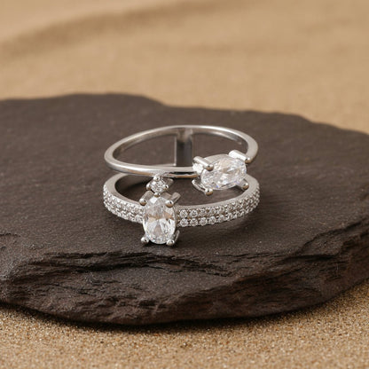 925 Sterling Silver Dual Marquise Stone Ring | Double Band Sparkling Silver Jewelry - Zirak Silver