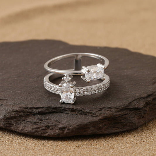 925 Sterling Silver Dual Marquise Stone Ring | Double Band Sparkling Silver Jewelry - Zirak Silver