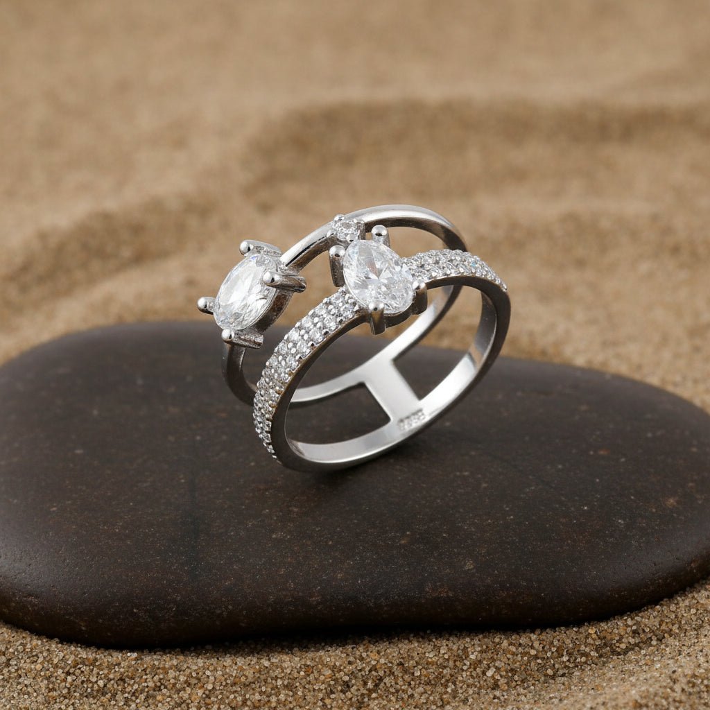 925 Sterling Silver Dual Marquise Stone Ring | Double Band Sparkling Silver Jewelry - Zirak Silver