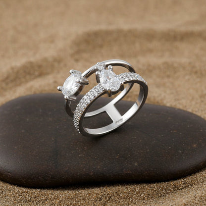 925 Sterling Silver Dual Marquise Stone Ring | Double Band Sparkling Silver Jewelry - Zirak Silver