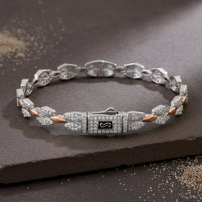 925 Sterling Silver Dual - Tone CZ Link Bracelet for Women - Zirak Silver