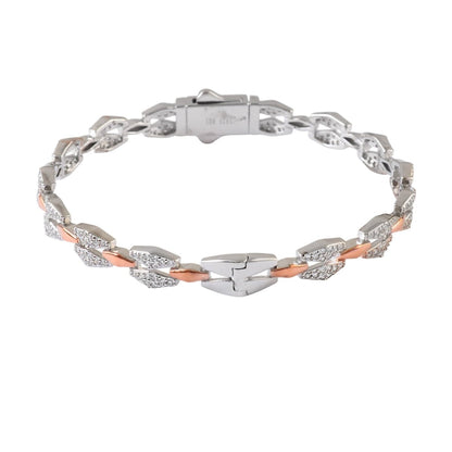 925 Sterling Silver Dual - Tone CZ Link Bracelet for Women - Zirak Silver