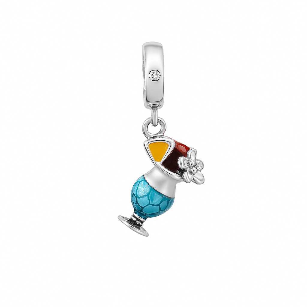 925 Sterling Silver Enamel Tropical Cocktail Charm for Bracelets - Zirak Silver