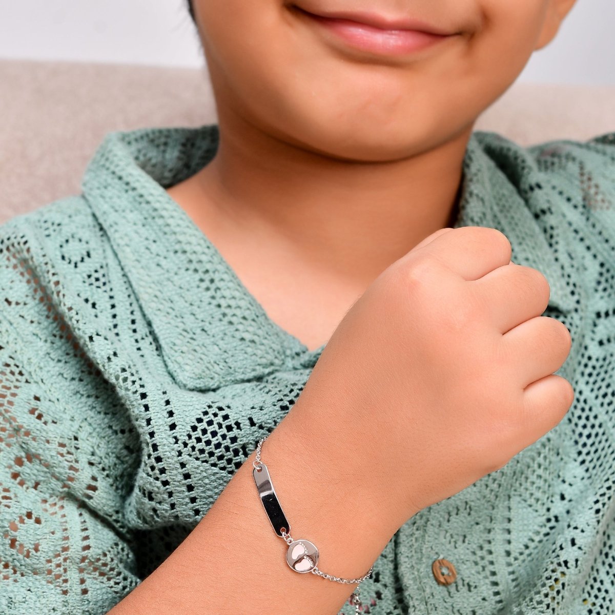 925 Sterling Silver Engravable ID Bracelet with Baby Footprint Charm – Adjustable Infant Keepsake - Zirak Silver