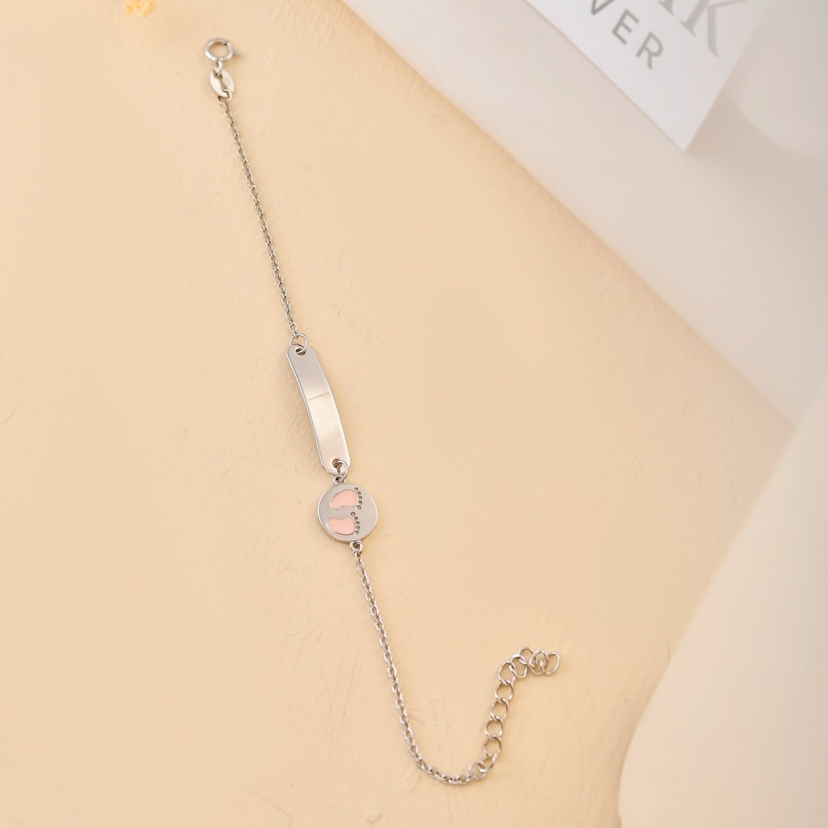 925 Sterling Silver Engravable ID Bracelet with Baby Footprint Charm – Adjustable Infant Keepsake - Zirak Silver