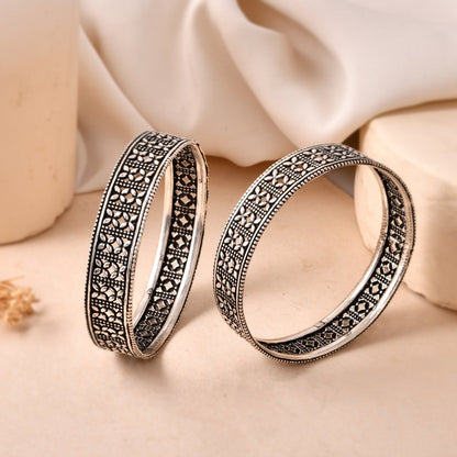 925 Sterling Silver Filigree Cutwork Bangles – Oxidized Statement Jewelry Pair - Zirak Silver