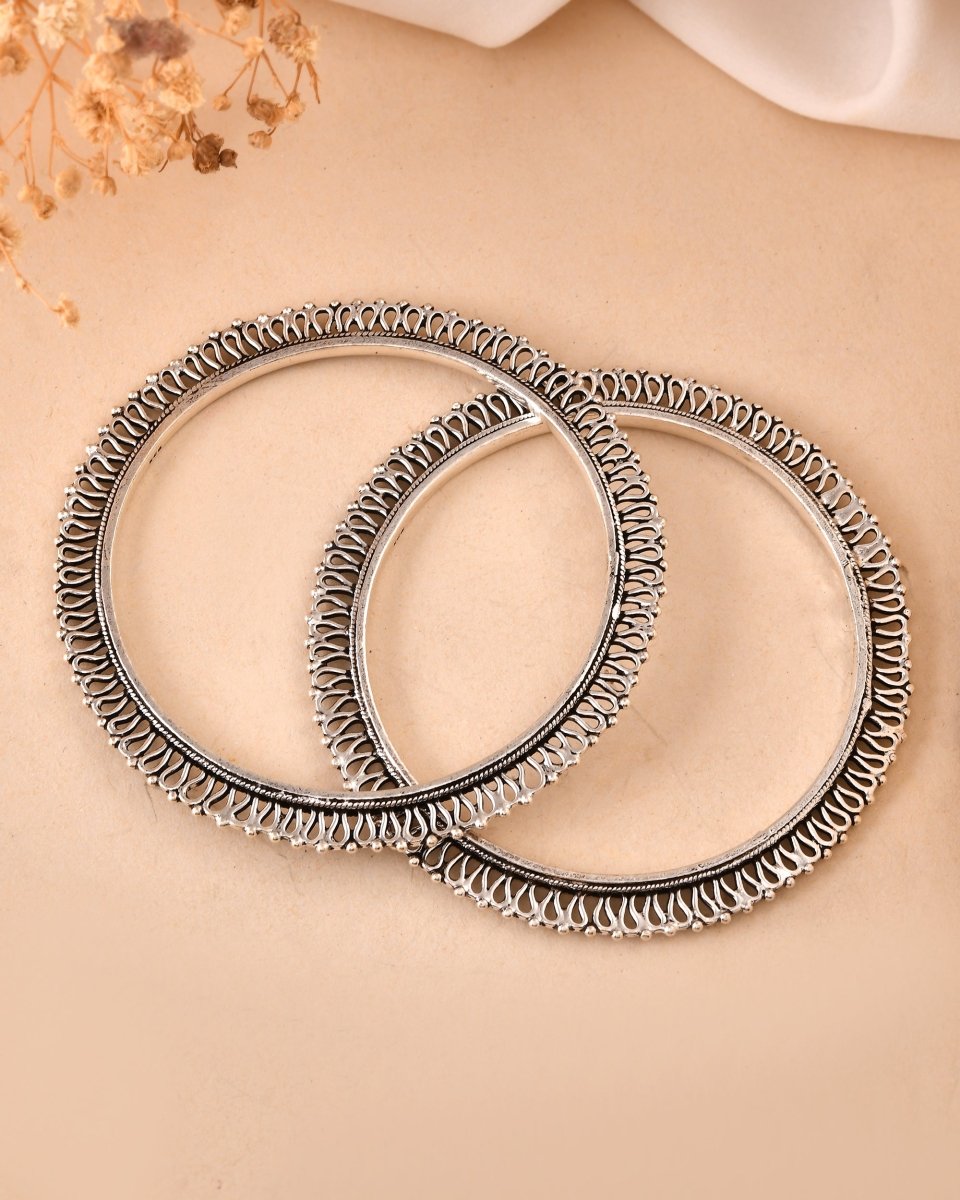 925 Sterling Silver Filigree Edge Bangles – Traditional Handmade Kada Set - Zirak Silver
