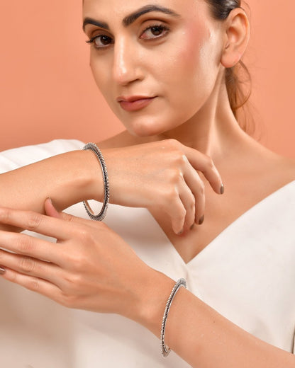 925 Sterling Silver Filigree Edge Bangles – Traditional Handmade Kada Set - Zirak Silver