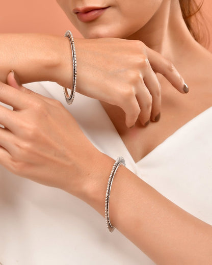 925 Sterling Silver Filigree Edge Bangles – Traditional Handmade Kada Set - Zirak Silver