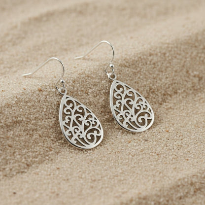 925 Sterling Silver Filigree Teardrop Dangle Earrings - Zirak Silver