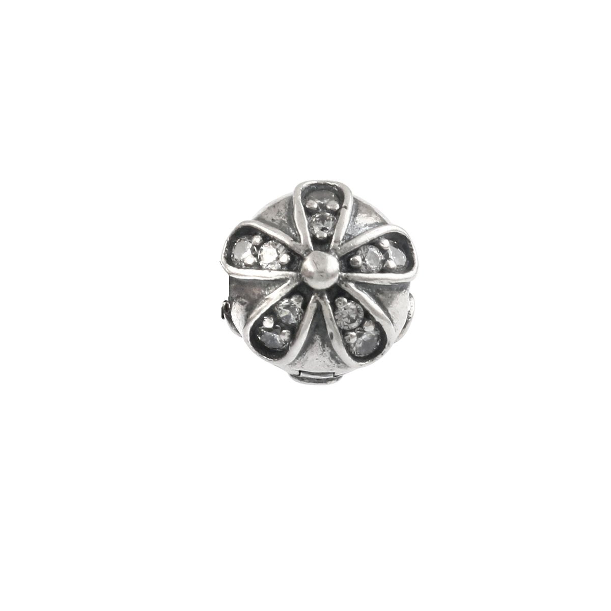 925 Sterling Silver Floral CZ Charm Bead for Bracelets - Zirak Silver