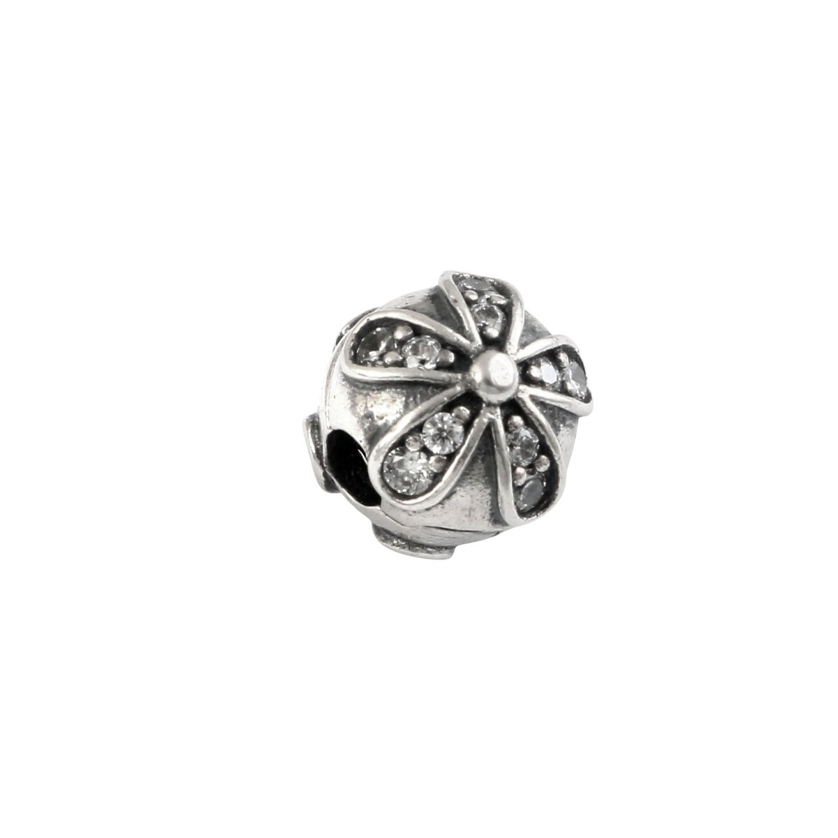925 Sterling Silver Floral CZ Charm Bead for Bracelets - Zirak Silver