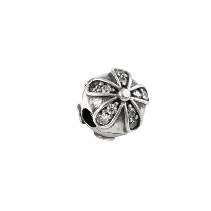 925 Sterling Silver Floral CZ Charm Bead for Bracelets - Zirak Silver