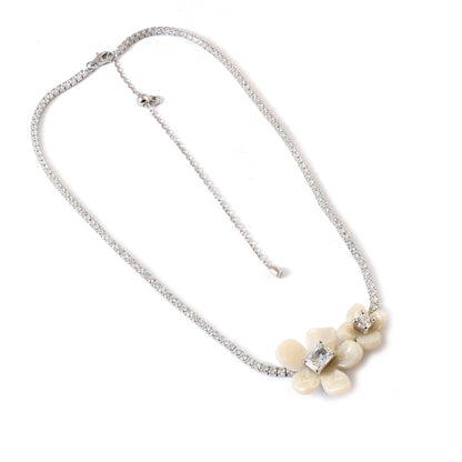 925 Sterling Silver Floral Necklace | Mother of Pearl Flower Pendant with CZ Accents | Elegant Silver Jewelry - Zirak Silver