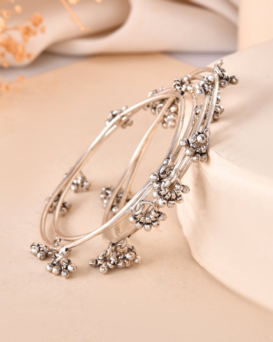 925 Sterling Silver Ghungroo Charm Bangles – Traditional Indian Kada Style - Zirak Silver