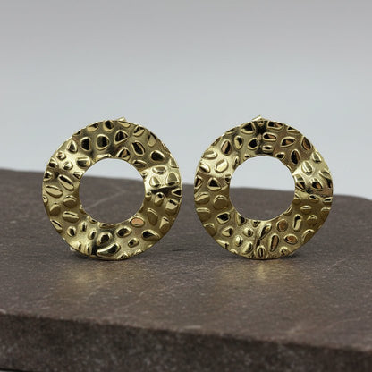 925 Sterling Silver Gold - Plated Textured Open Circle Earrings - Zirak Silver