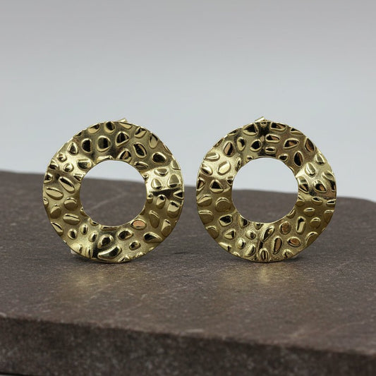 925 Sterling Silver Gold - Plated Textured Open Circle Earrings - Zirak Silver