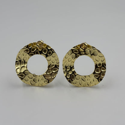 925 Sterling Silver Gold - Plated Textured Open Circle Earrings - Zirak Silver