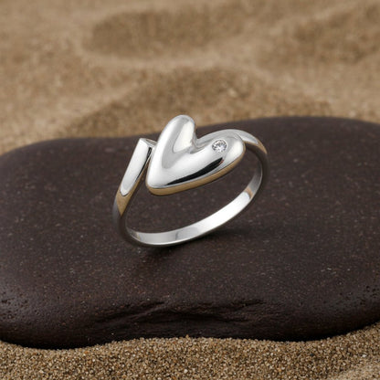 925 Sterling Silver Heart Adjustable Ring | Minimal Love Band | Elegant Silver Jewelry Gift for Her - Zirak Silver