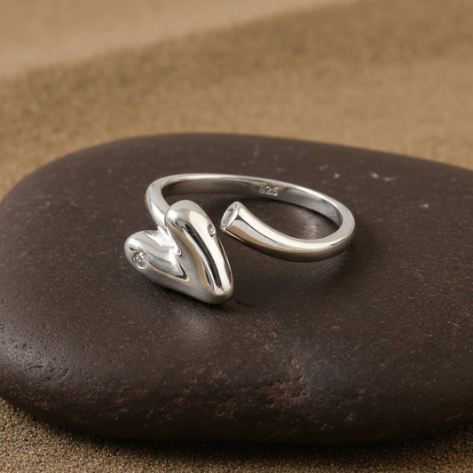 925 Sterling Silver Heart Adjustable Ring | Minimal Love Band | Elegant Silver Jewelry Gift for Her - Zirak Silver