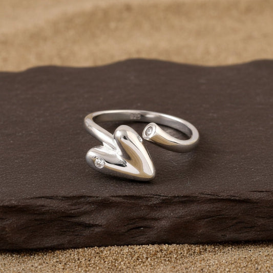 925 Sterling Silver Heart Adjustable Ring | Minimal Love Band | Elegant Silver Jewelry Gift for Her - Zirak Silver