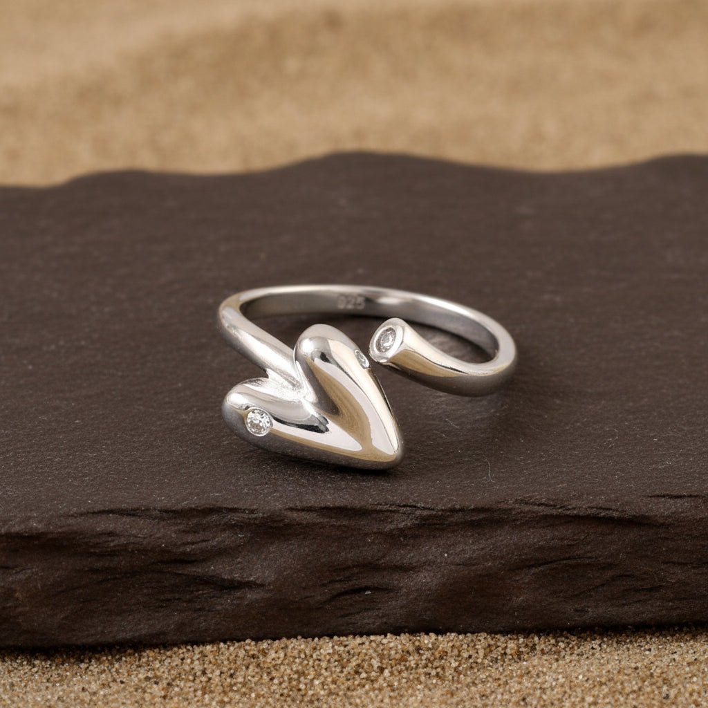 925 Sterling Silver Heart Adjustable Ring | Minimal Love Band | Elegant Silver Jewelry Gift for Her - Zirak Silver