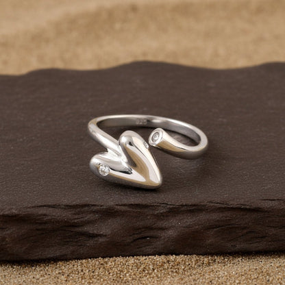 925 Sterling Silver Heart Adjustable Ring | Minimal Love Band | Elegant Silver Jewelry Gift for Her - Zirak Silver