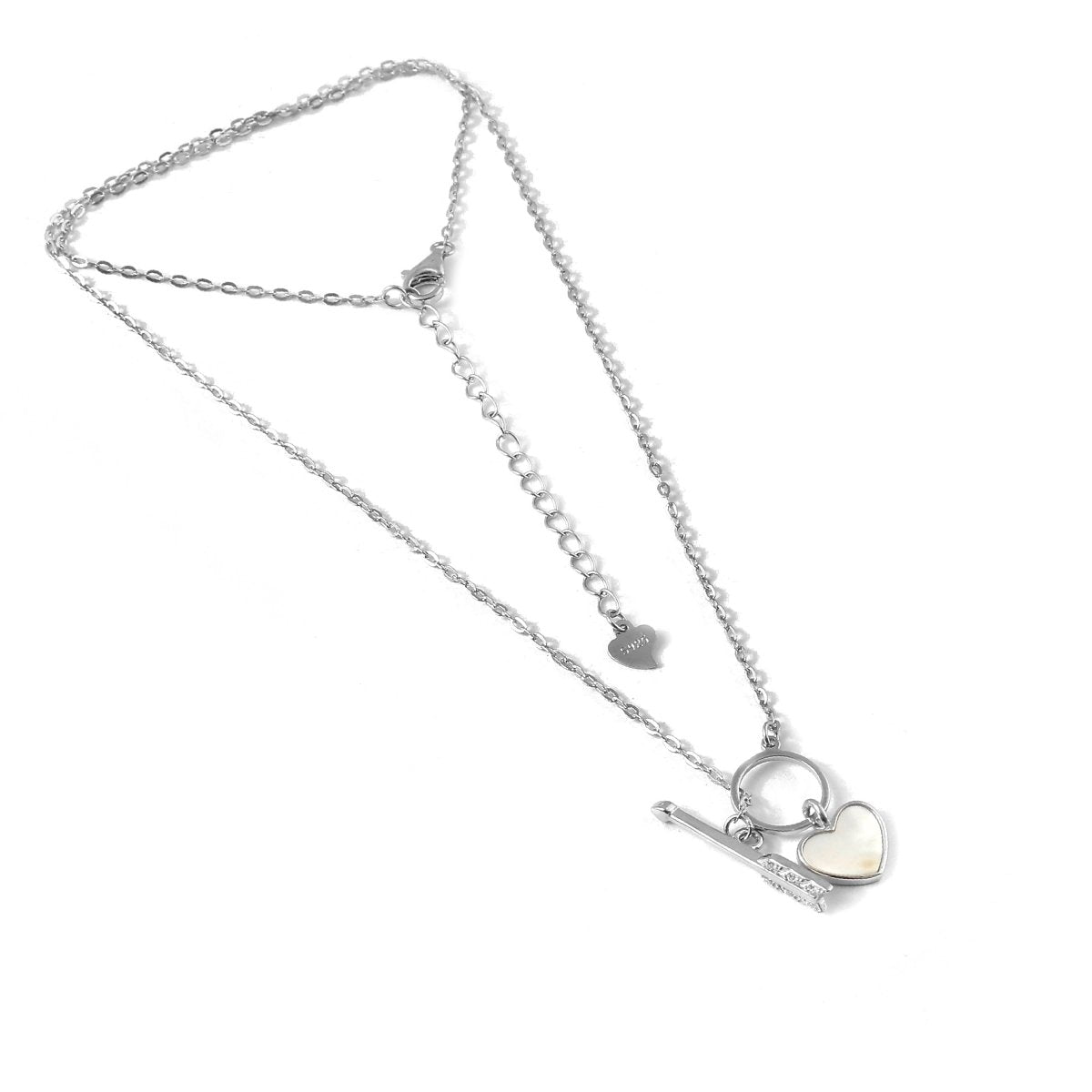 925 Sterling Silver Heart & Arrow Necklace | Mother of Pearl Heart Pendant with CZ Arrow Charm - Zirak Silver