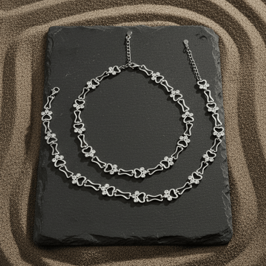 925 Sterling Silver Heart & Bone Charm Anklet - Zirak Silver