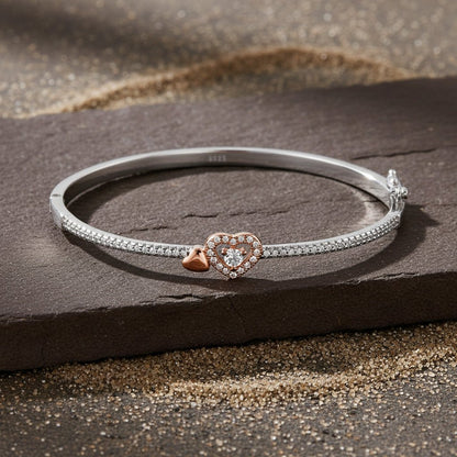925 Sterling Silver Heart CZ Bracelet with Rose Gold Accent - Zirak Silver