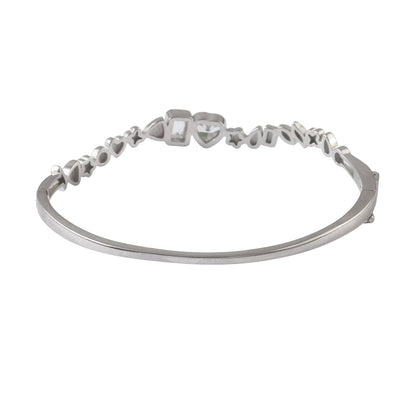 925 Sterling Silver Heart & Square CZ Bangle Bracelet - Zirak Silver
