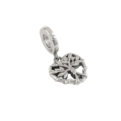 925 Sterling Silver Heart Tree of Life Charm – Nature Vine Openwork Dangle Charm - Zirak Silver