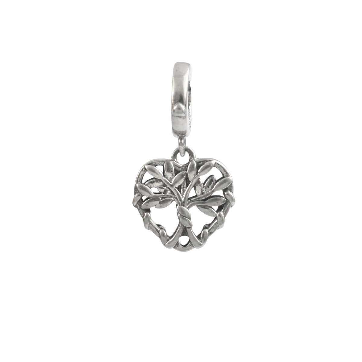 925 Sterling Silver Heart Tree of Life Charm – Nature Vine Openwork Dangle Charm - Zirak Silver